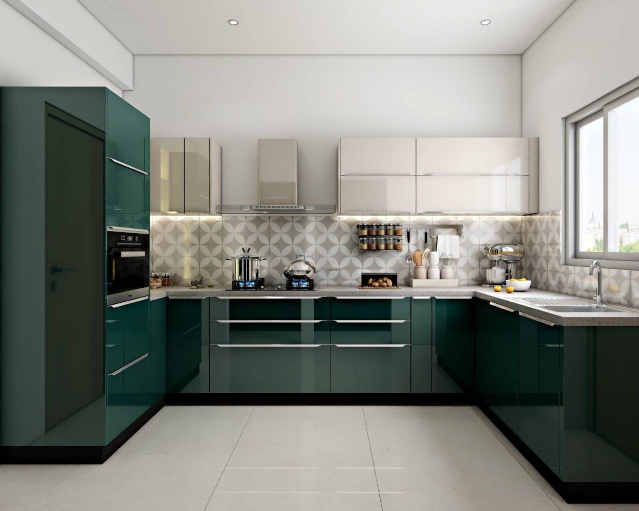 Modular Kitchen Acrylic and Wood Finish